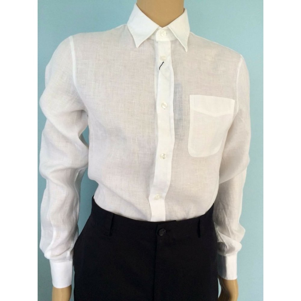 NWT Armani Jeans AJ Shirt Mens 100% Linen Classic Button Down White Size S - Picture 7 of 12